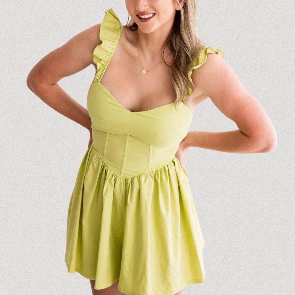 Chartreuse Ruffle Strap Corset Romper